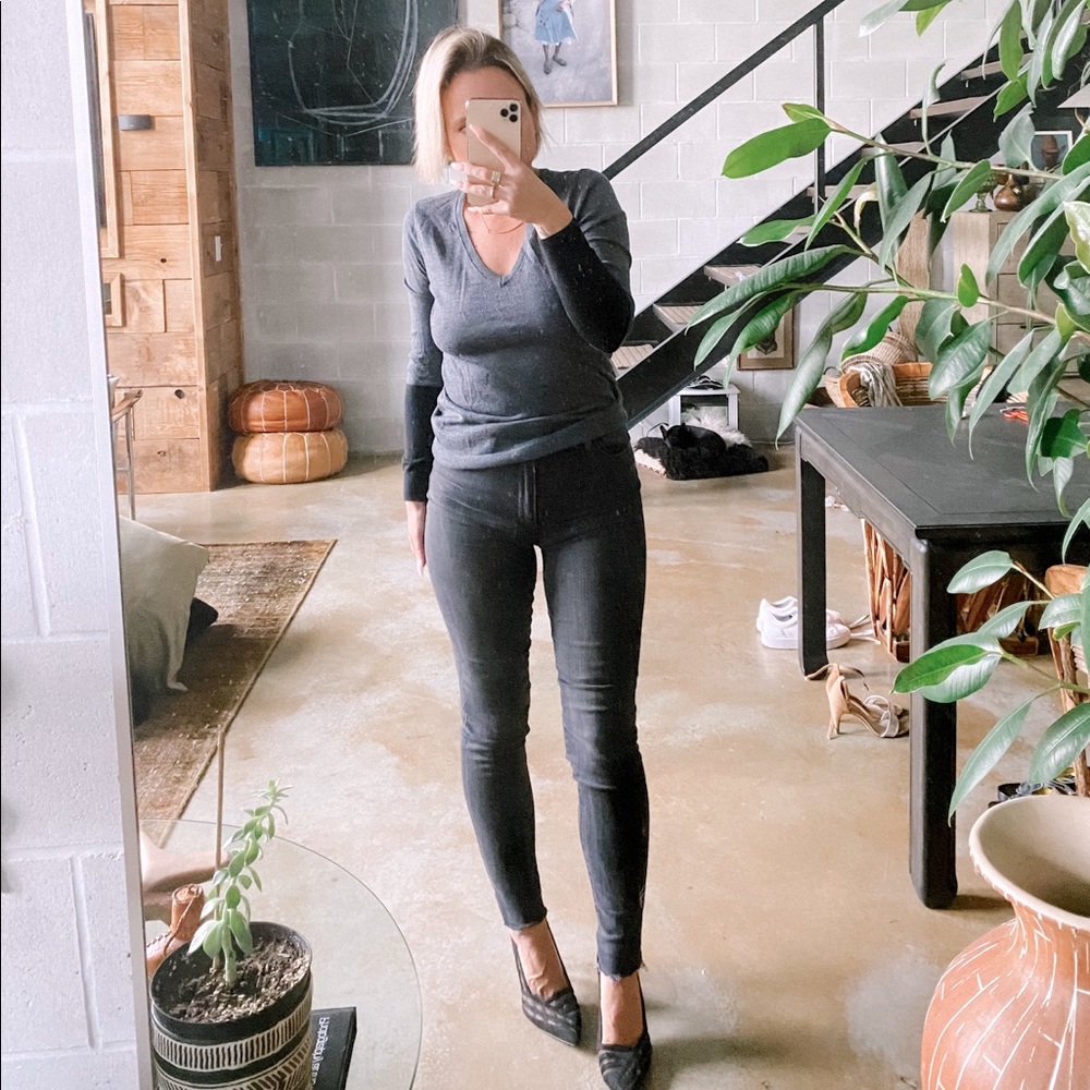 Two toned long sleeved knit with accent arm detail